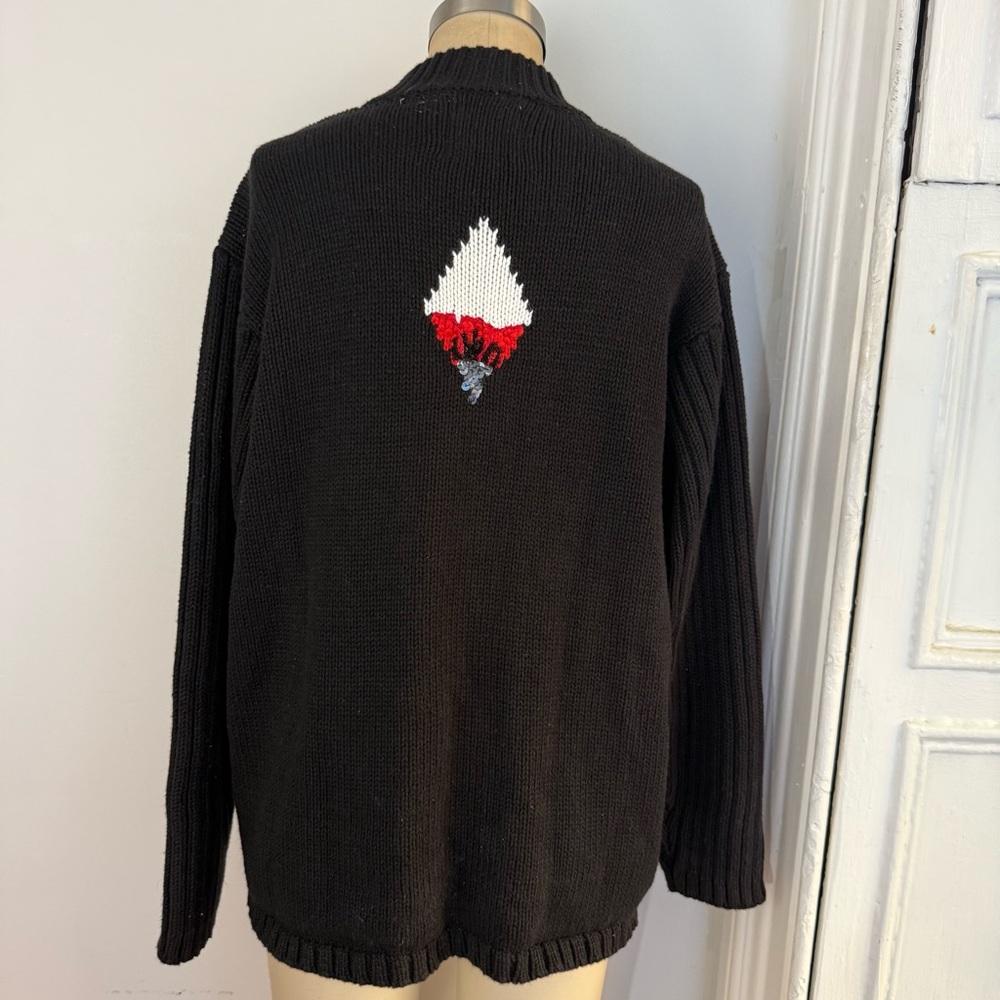 Vintage Argyle story book knits Black Red Floral cardigan with ceramic buttons - Picture 15 of 16